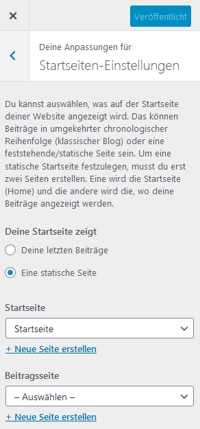 Customizer Übersicht
