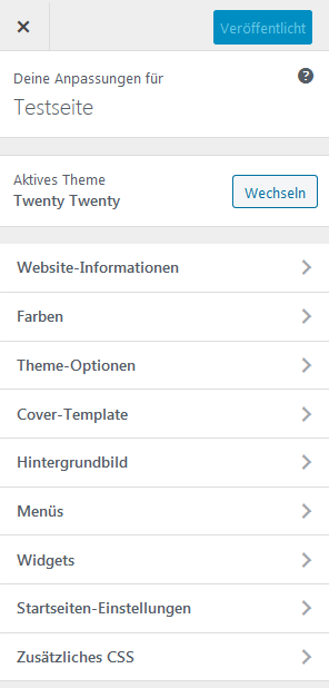 Customizer Übersicht